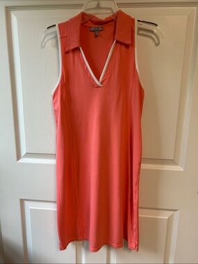 Talbots Coral Sleeveless Polo Dress with White Trim